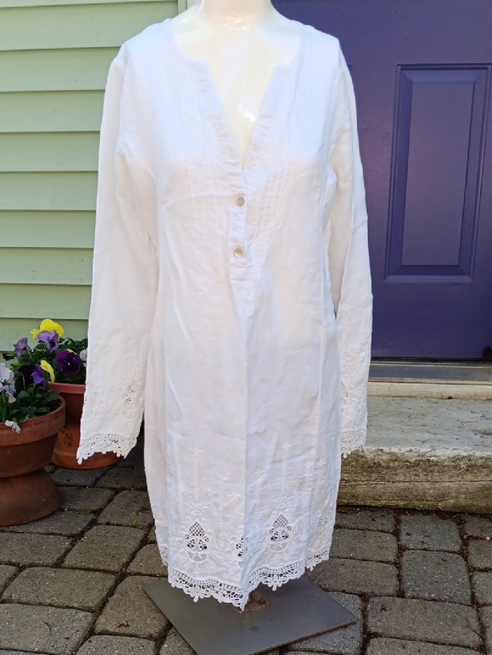 White Linen Embroidered Dress